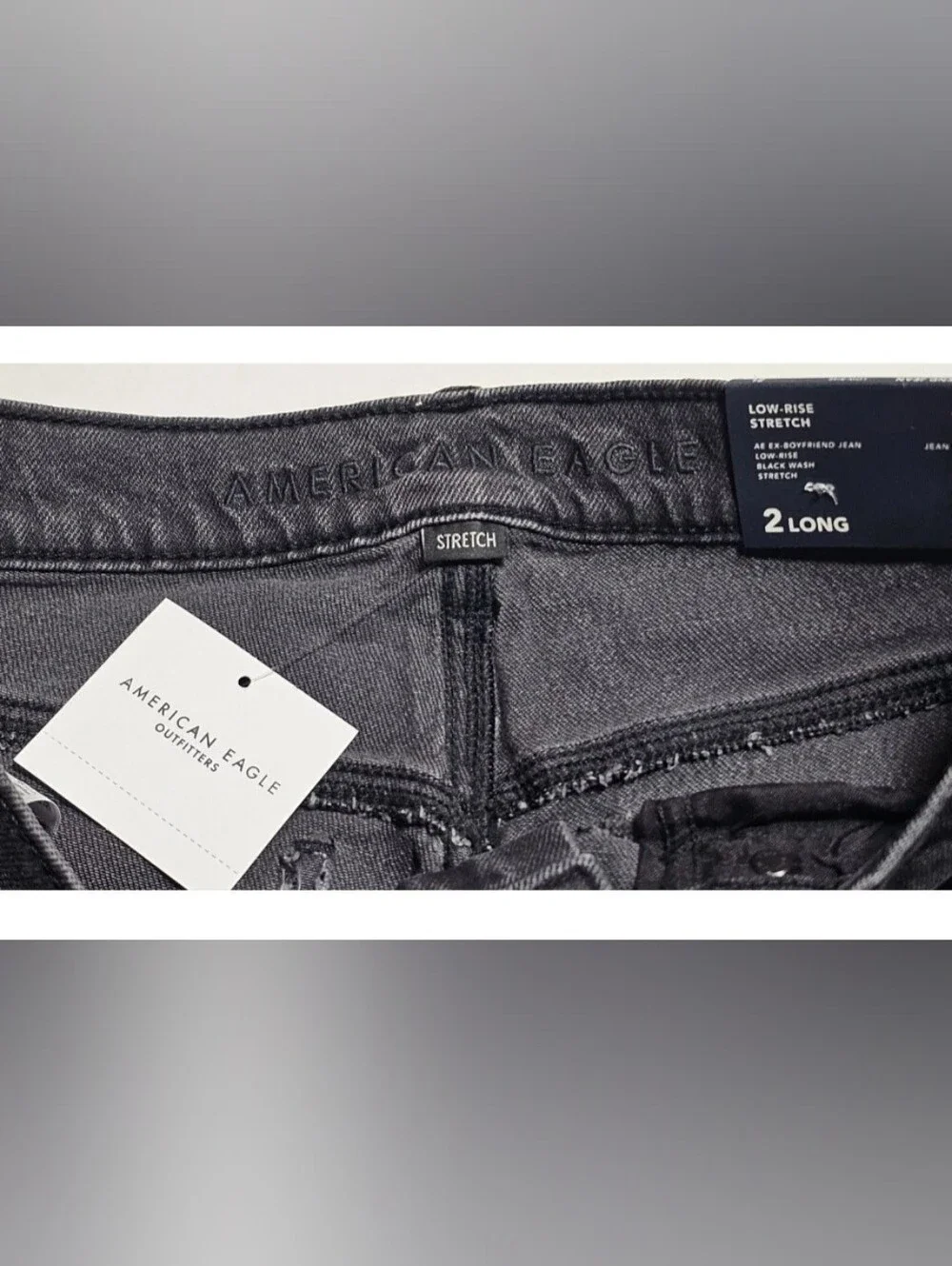NWT American Eagle Ex-Boyfriend Jeans Black Studded Low-Rise Size 2 Long